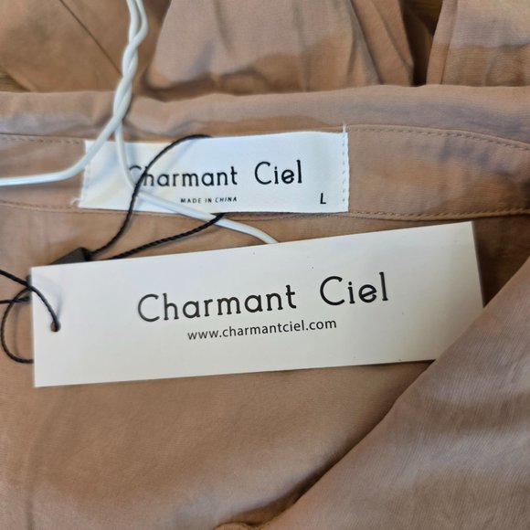 Charmant Ciel Women's Jumpsuit Cargo Style Jogger Large Khaki Elastic Waist - Picture 12 of 16